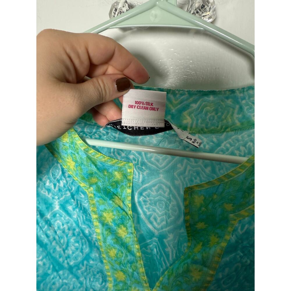 Gretchen Scott Blue Green Floral Silk Sheer Flowy Tunic Top Women's Size Small - Picture 5 of 8